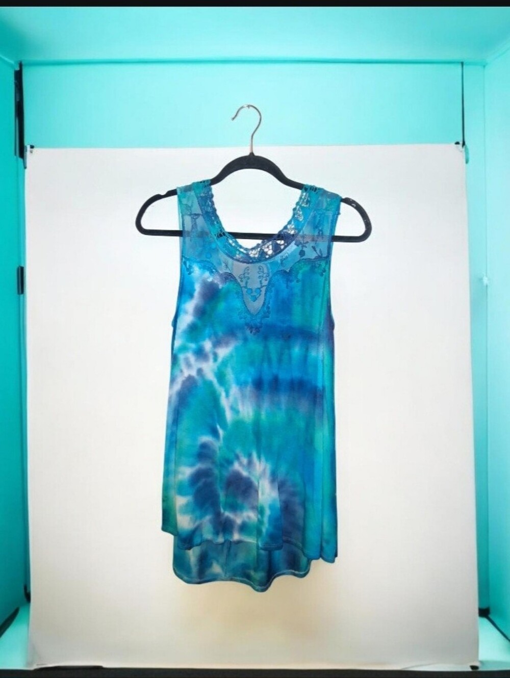 Women’s Blue Tie-Dye Sleeveless Top with Crochet Back